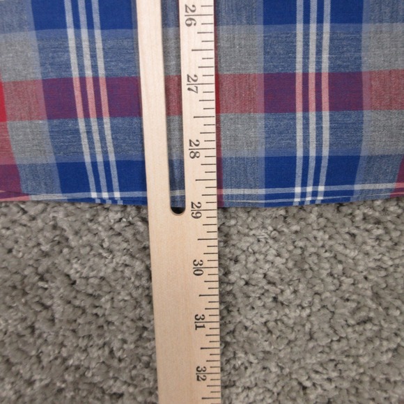 Vince Shirt Mens Medium Blue Red Gray Plaid Cotton Causal Button Up EUC - Picture 5 of 7